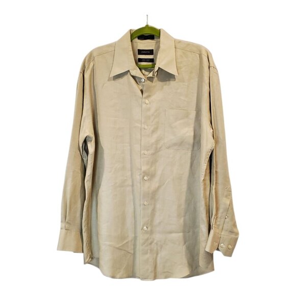 CLAIBORNE SZ 16 1/2 - 34/35 (L) Tan 100% Linen Casual Button Down Shirt Long Slv - Picture 2 of 8